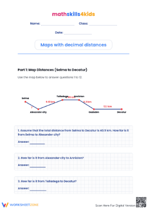 Grade 5 Decimal Distances — Printable No-Prep Worksheet