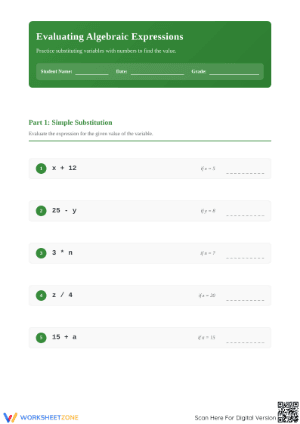 Printable One-Variable Equations Worksheet | Grade 5 Math