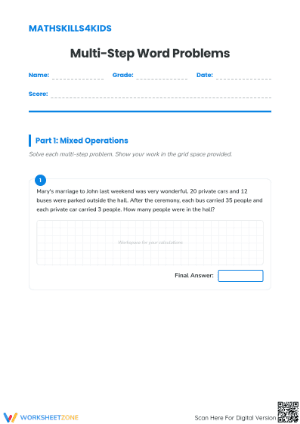 Printable Multi-Step Word Problems Worksheet | Grade 4 Math