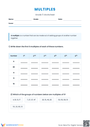 Printable Multiples Worksheet | Grade 5 Math Practice