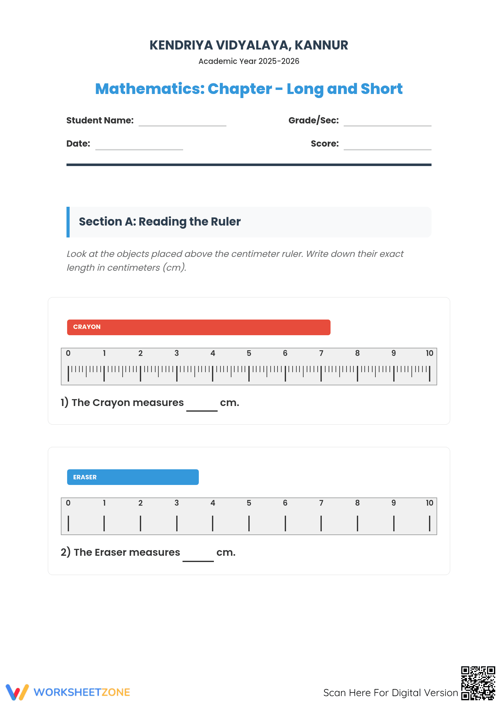 Grade 3 Measuring Length — Printable No-Prep Worksheet - Page 1