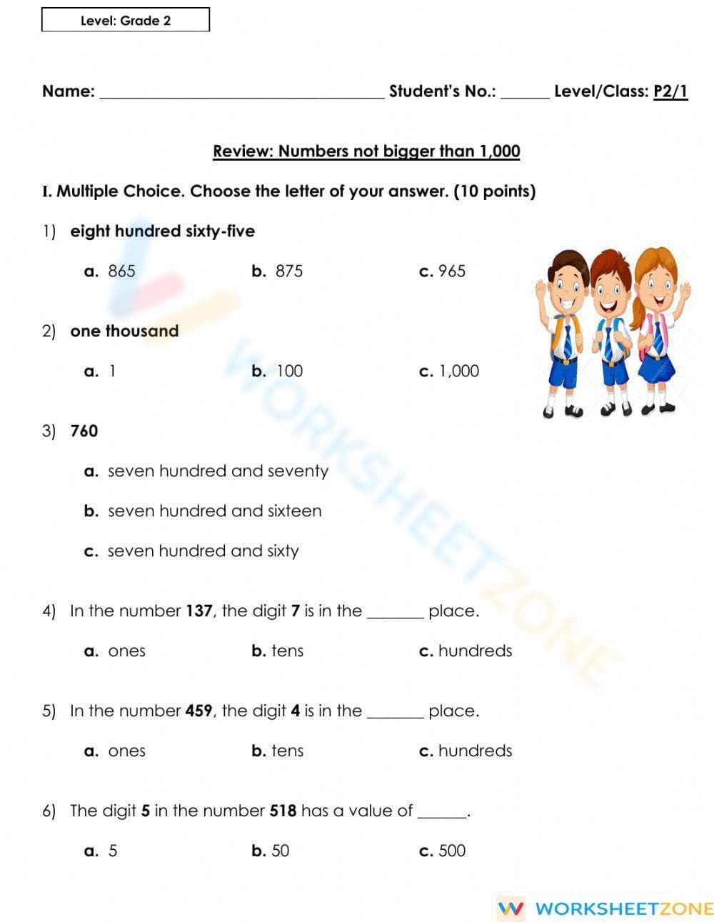 Place Value and Number Review - Page 1