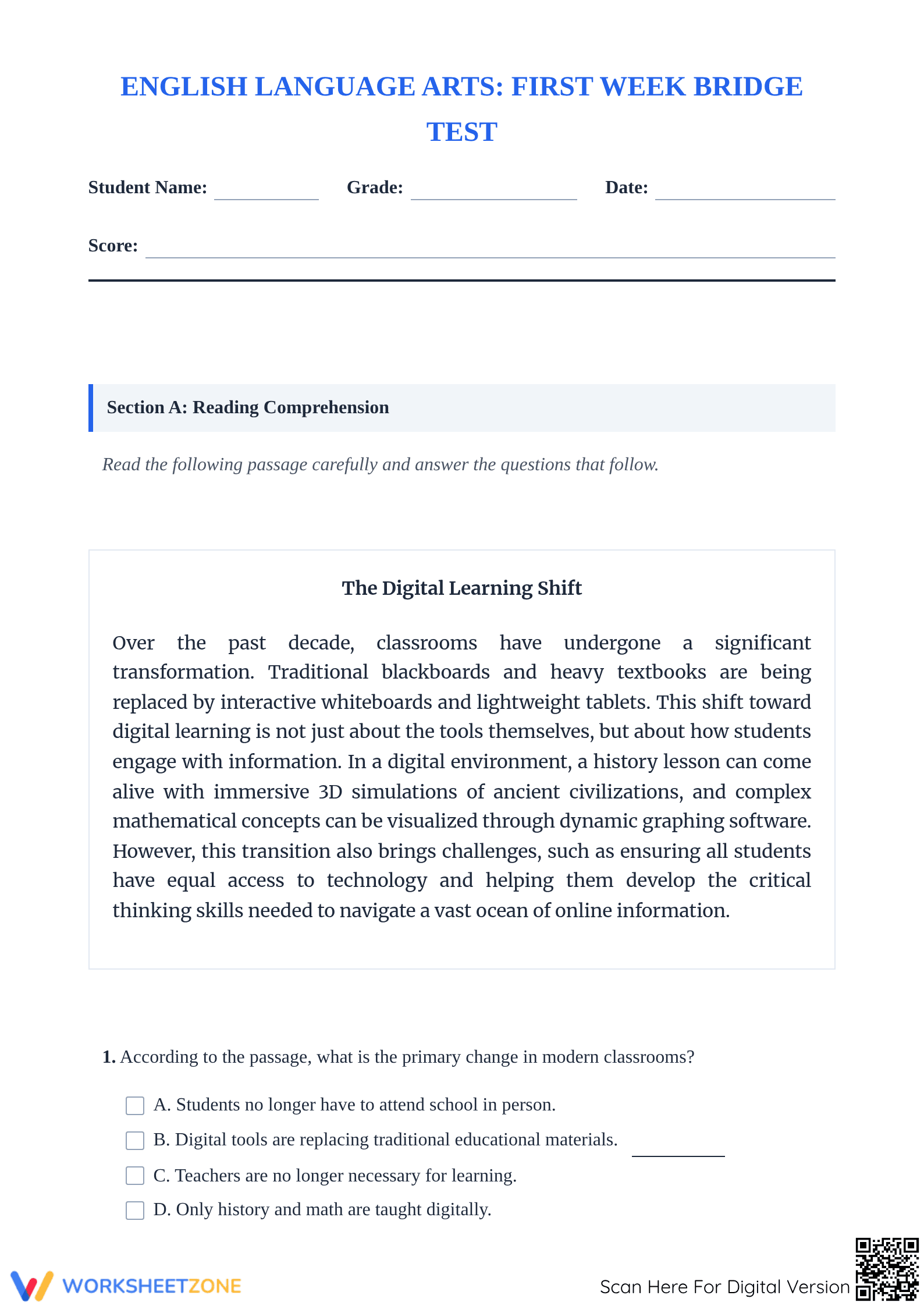 Essential Grade 6-10 Math Bridge Course Test | Aligned - Page 1
