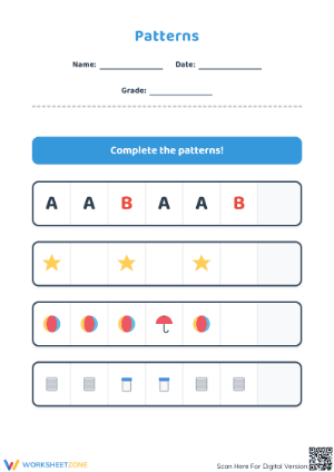 Patterns Worksheet | Printable Grade K-1 Essential