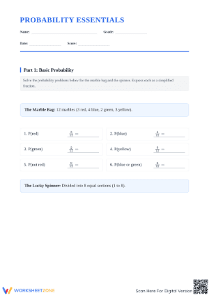 Essential Probability Worksheet | Grades 4-8 Printable