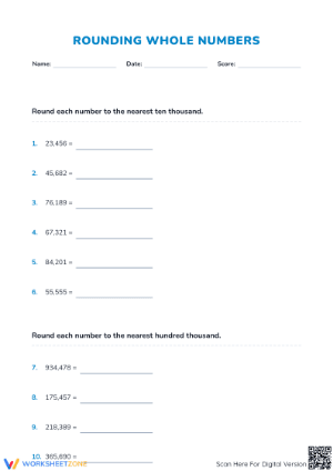 Essential Rounding Whole Numbers Worksheet | Grade 4 Math