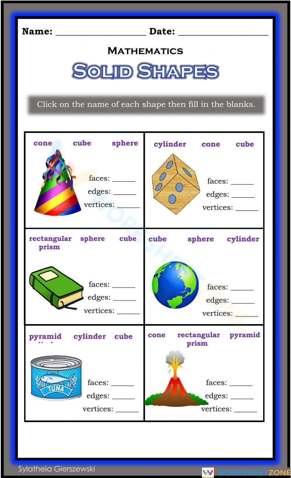 Identifying Solid Shapes Worksheet - Page 1