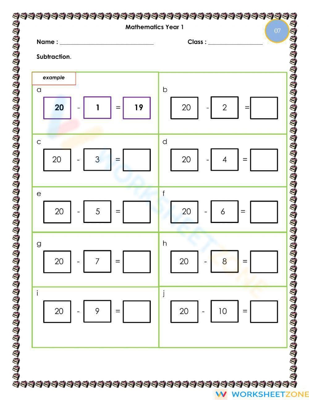 Subtraction Skills Practice Worksheet - Page 1