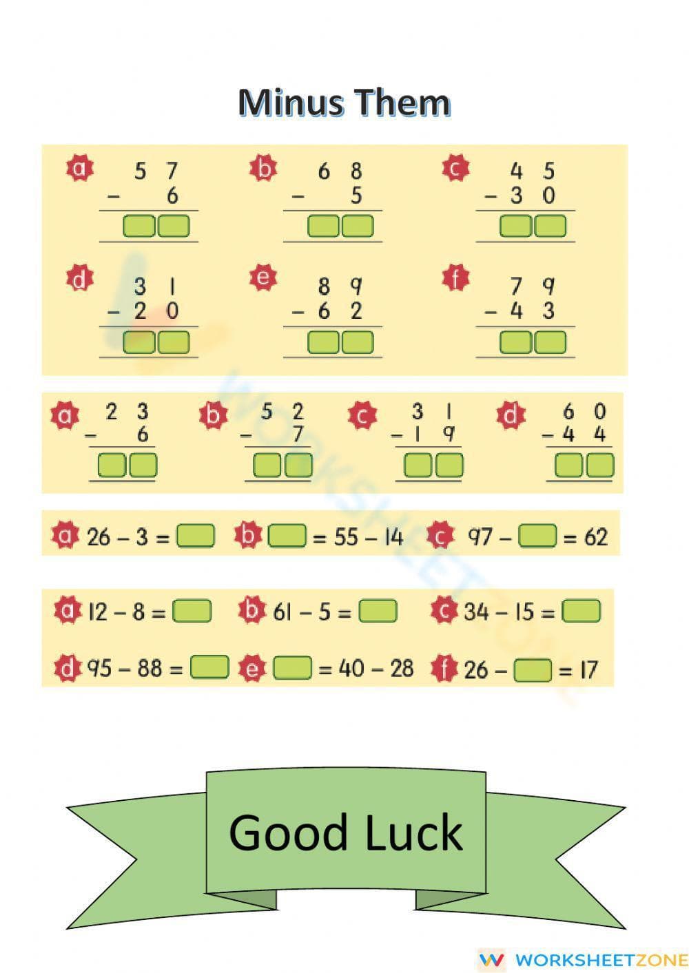 Subtraction Skill Building Worksheet - Page 1