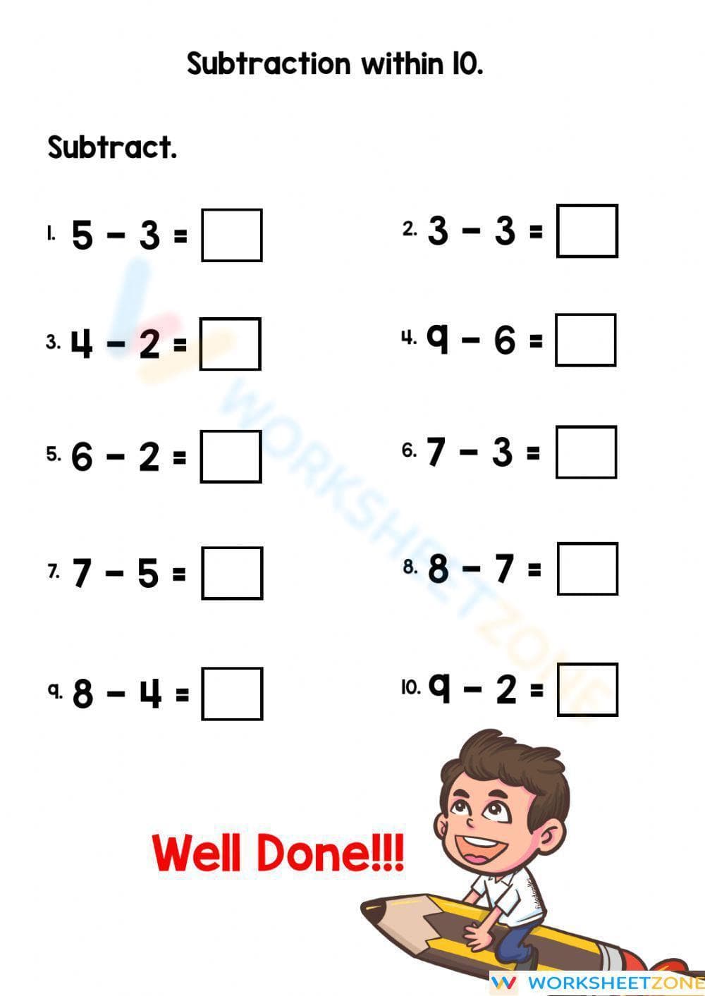 Subtraction Skills Reinforcement - Page 1