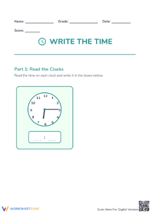 Printable Telling Time to the Minute Worksheet | Grade 3-5