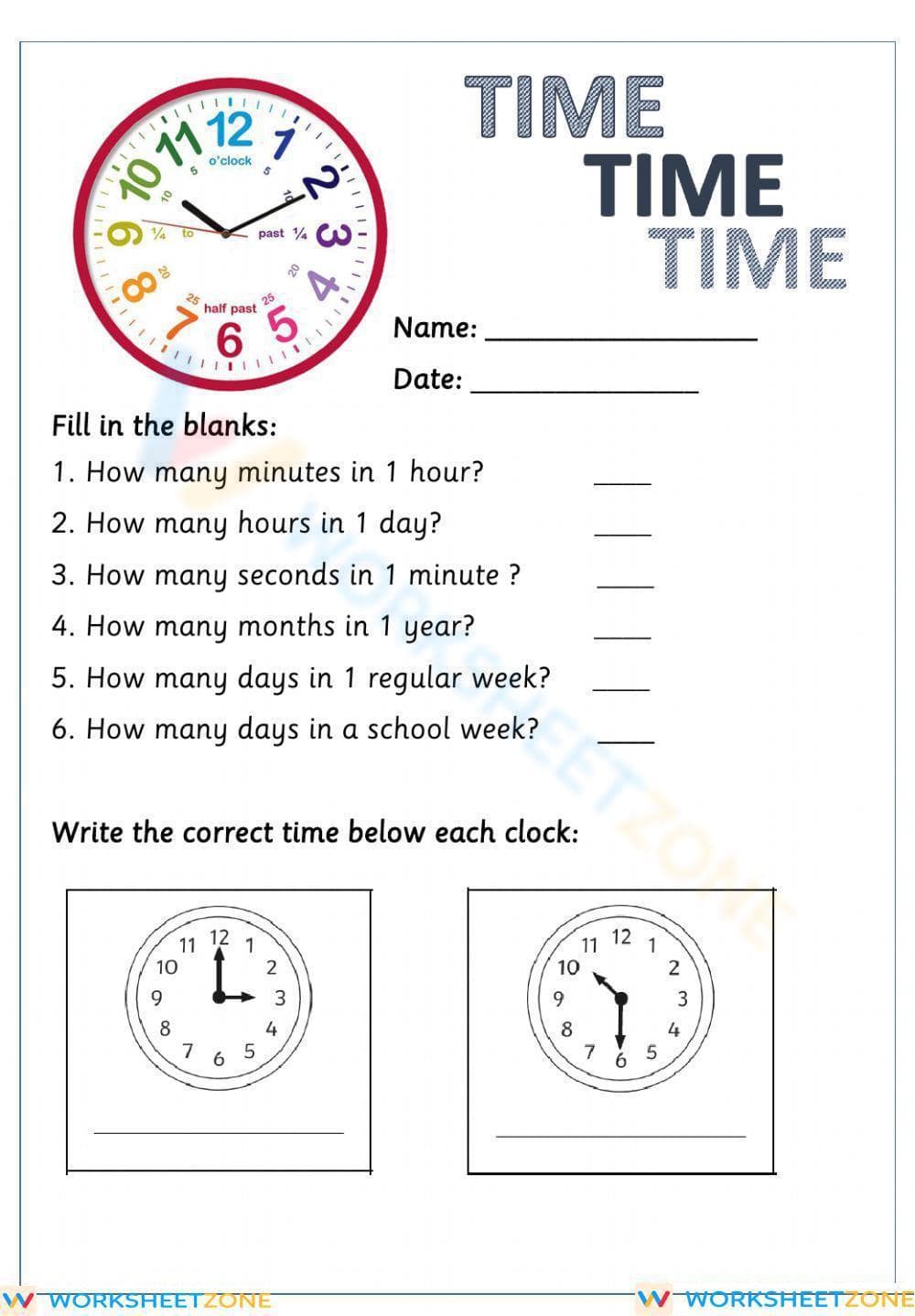 Learn to Tell Time with Analog and Digital Clocks - Page 1