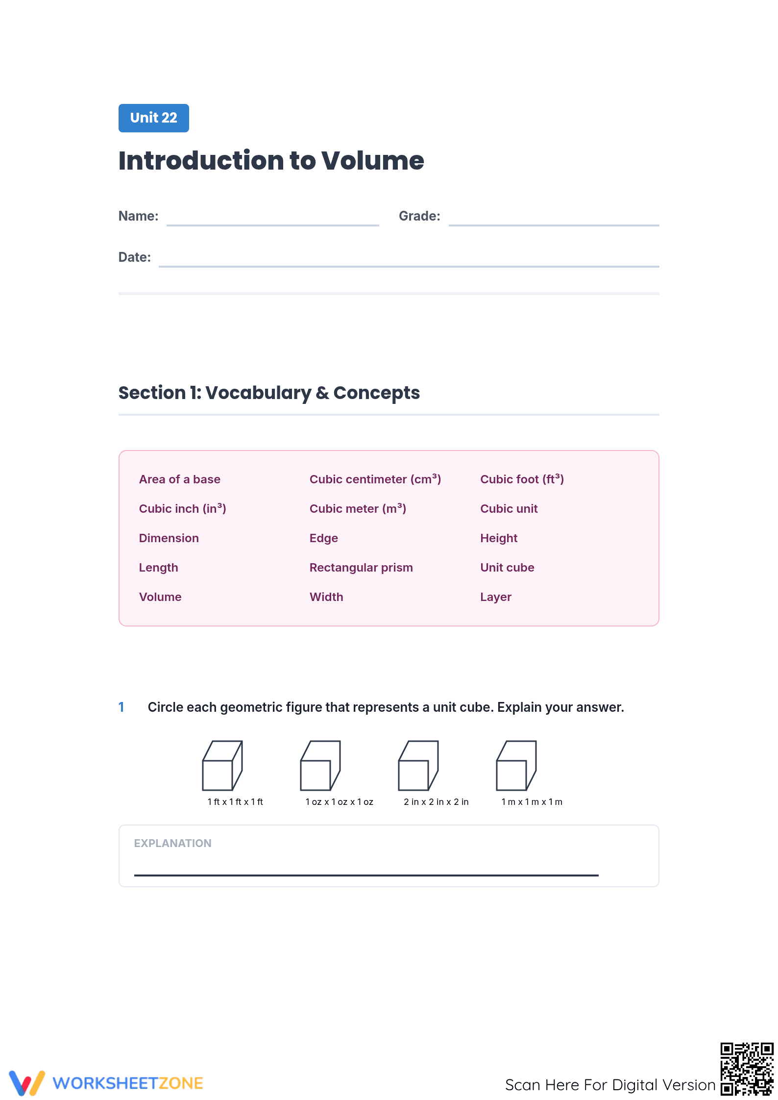 Essential Volume Worksheet | Grade 5 Math Practice - Page 1