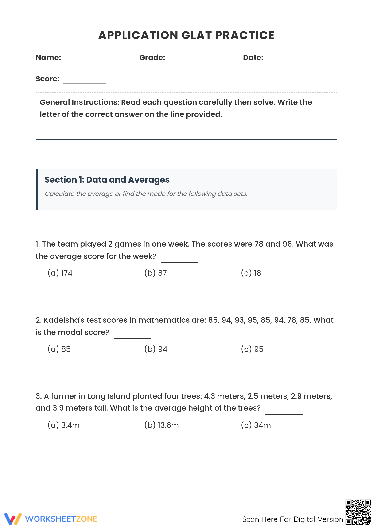 Essential GLAT Word Problems Worksheet | Grade 5 Math - Page 1