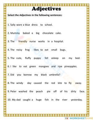 Identify the Adjectives in Sentences Worksheet