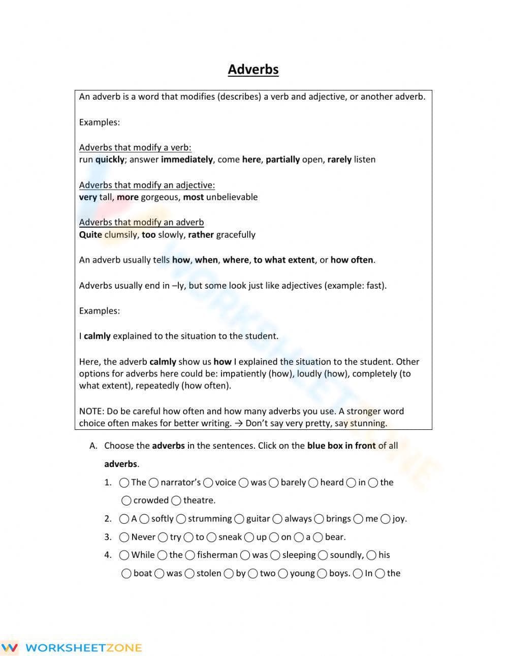 Essential Adverbs Practice Worksheet | Grade 5 ELA - Page 1