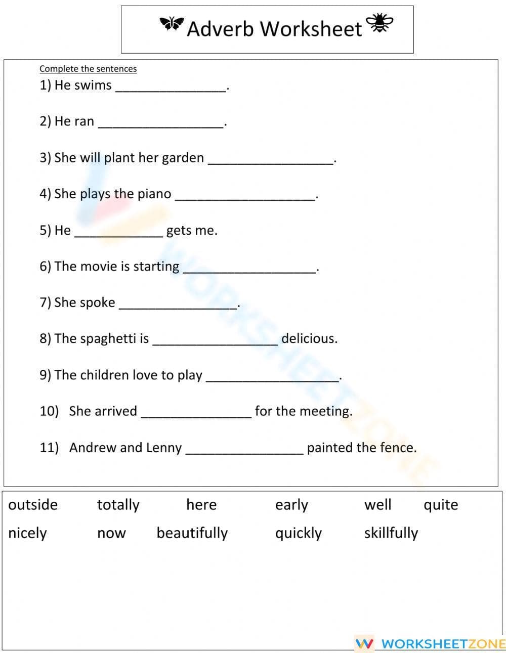Grade 3 Adverbs — Printable No-Prep Worksheet - Page 1