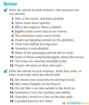 Grade 4 Adverbs — Printable No-Prep Worksheet