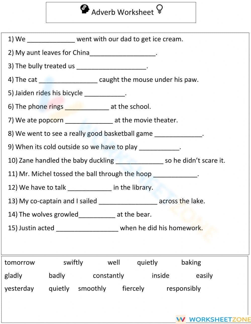 Printable Adverbs Worksheet | Grade 4 ELA - Page 1