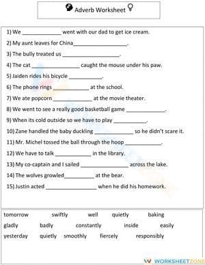 Printable Adverbs Worksheet | Grade 4 ELA