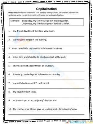 Grade 3/4 Capitalization — Printable No-Prep Worksheet