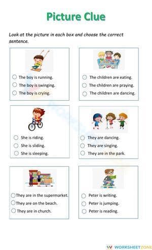 Picture Clue Worksheet for Sentence Matching