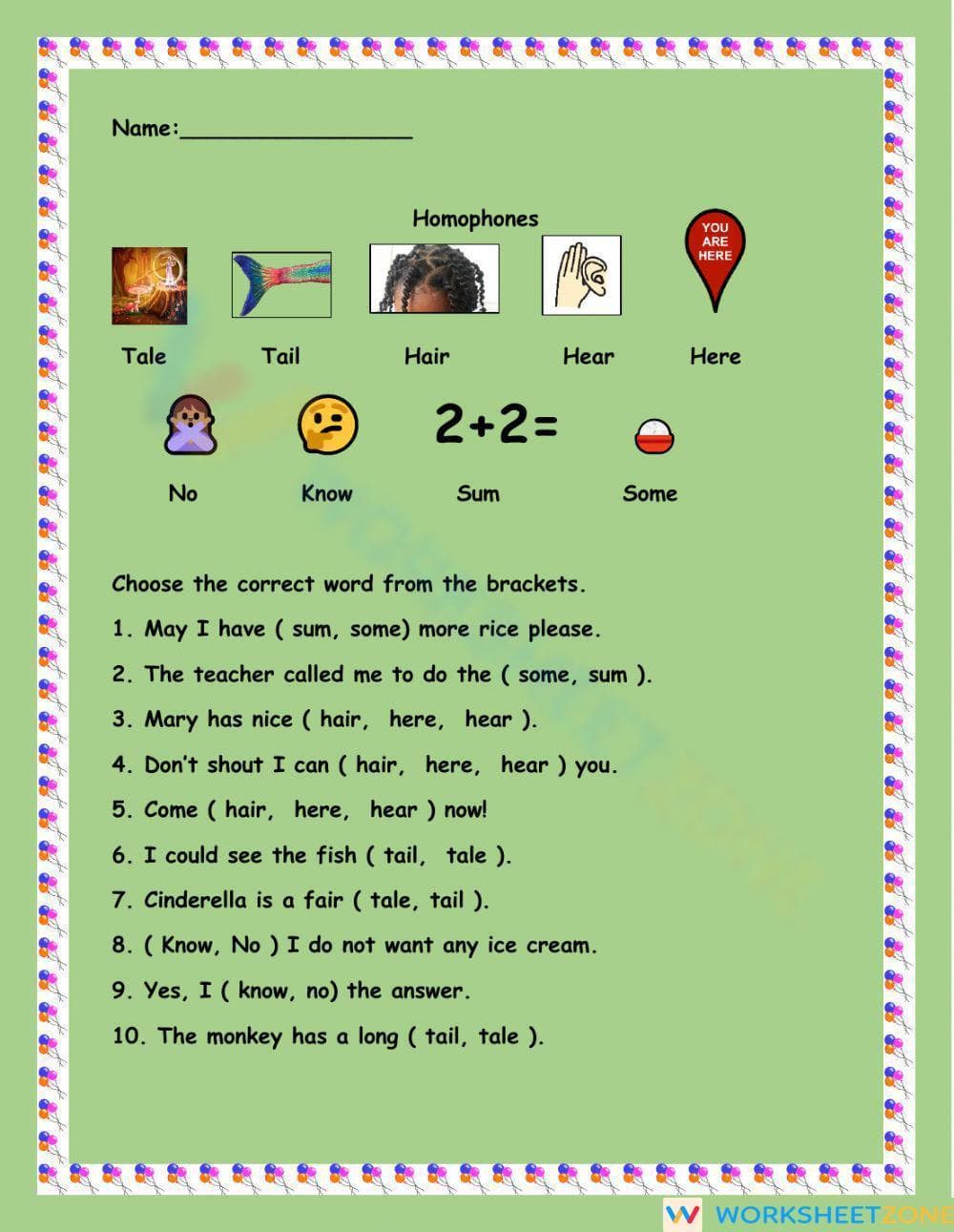 Homophones Practice Worksheet for Students - Page 1