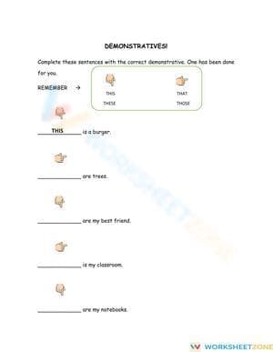 Printable Demonstratives Worksheet: This, That, These, Those