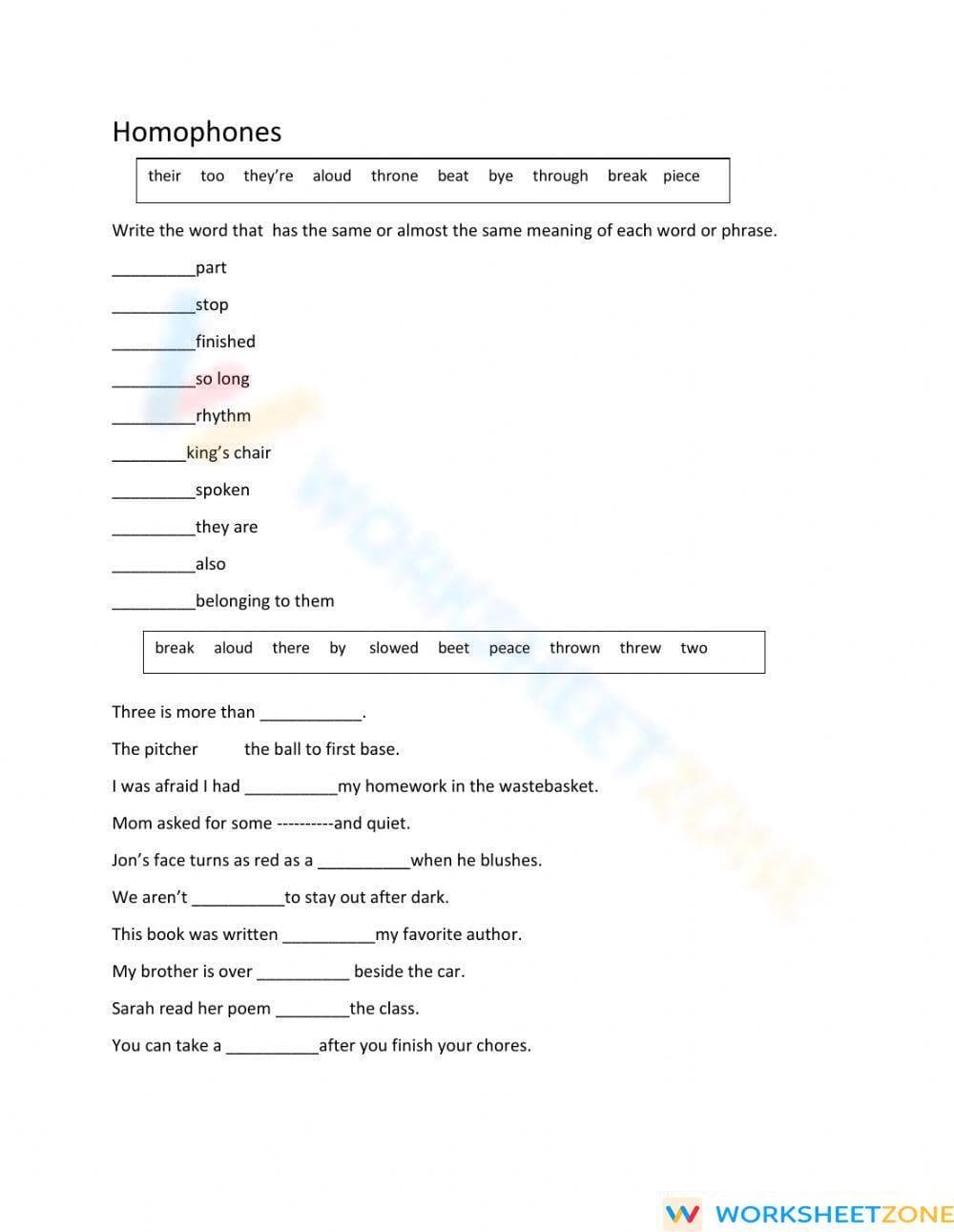 Homophones Worksheet for Grammar Practice - Page 1