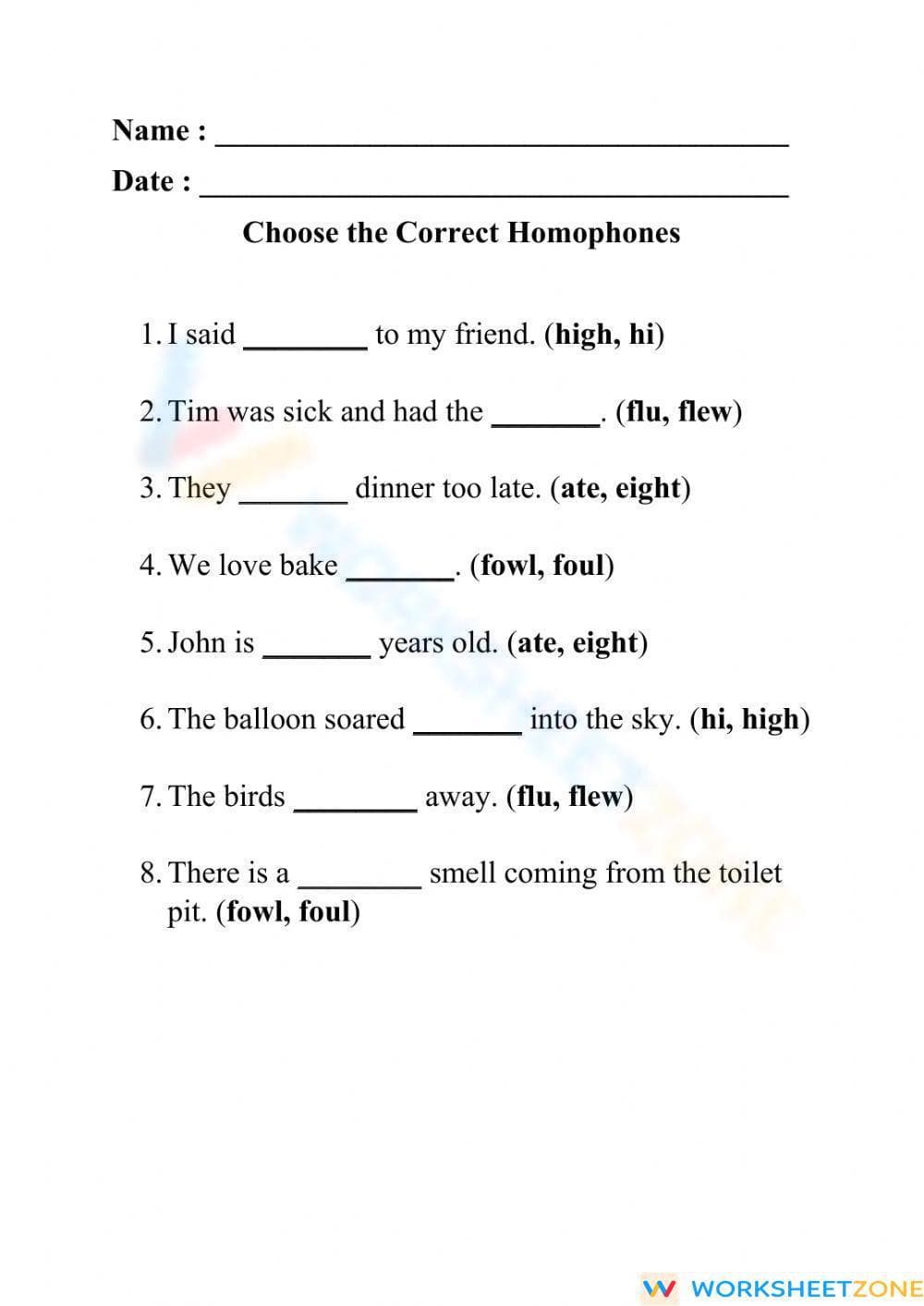 Homophones Worksheet - Page 1