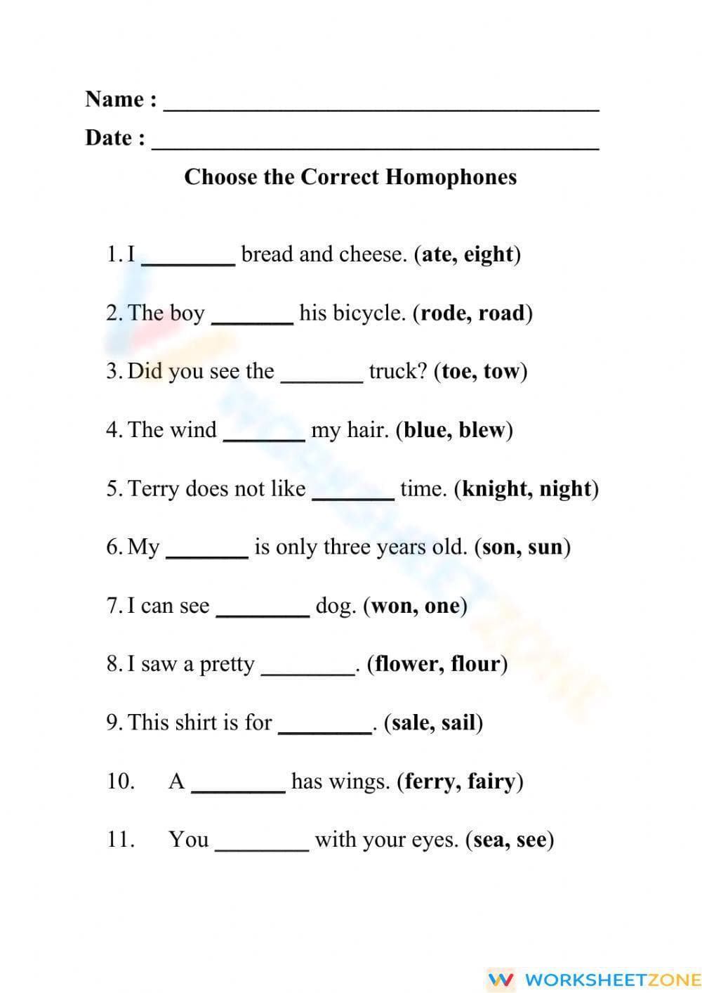 Choose the Correct Homophones Worksheet - Page 1