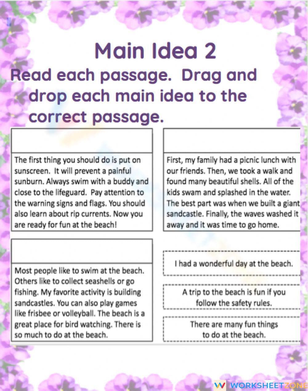 Grade 1-3 Main Idea Practice — Printable No-Prep Worksheet - Page 1
