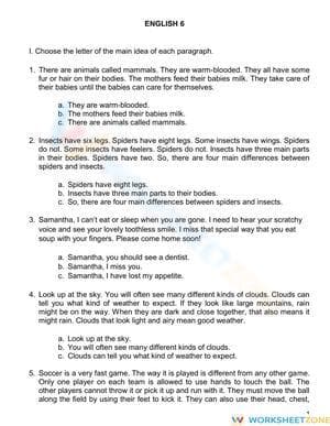 RI.3.2 Worksheet: Main Idea Quiz — Grade 3 Aligned Essential