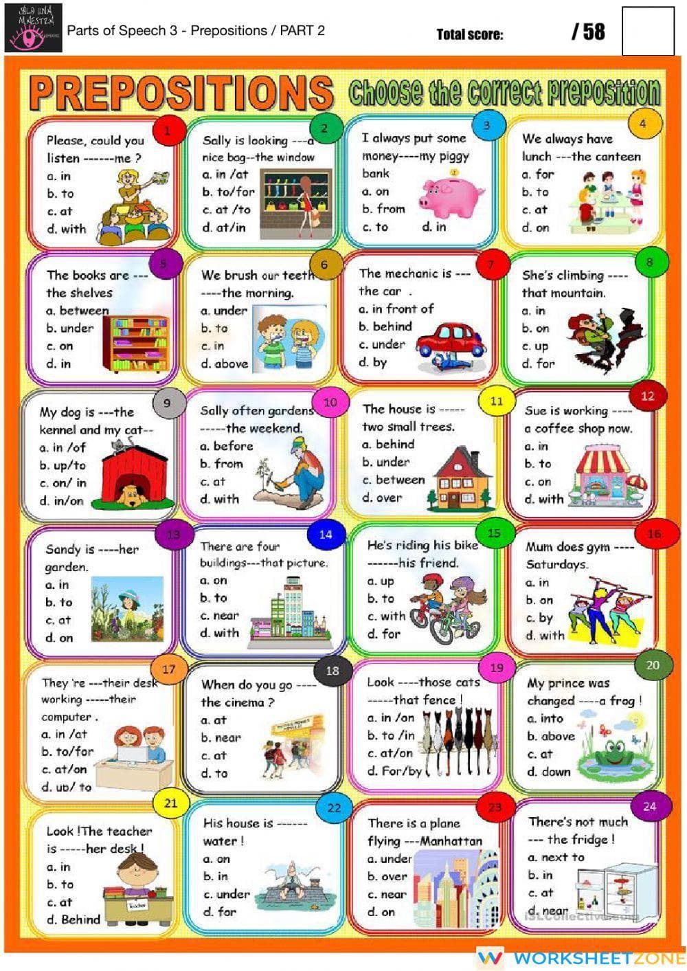 Essential Prepositions Worksheet | Grades 6-8 ELA Printable - Page 1