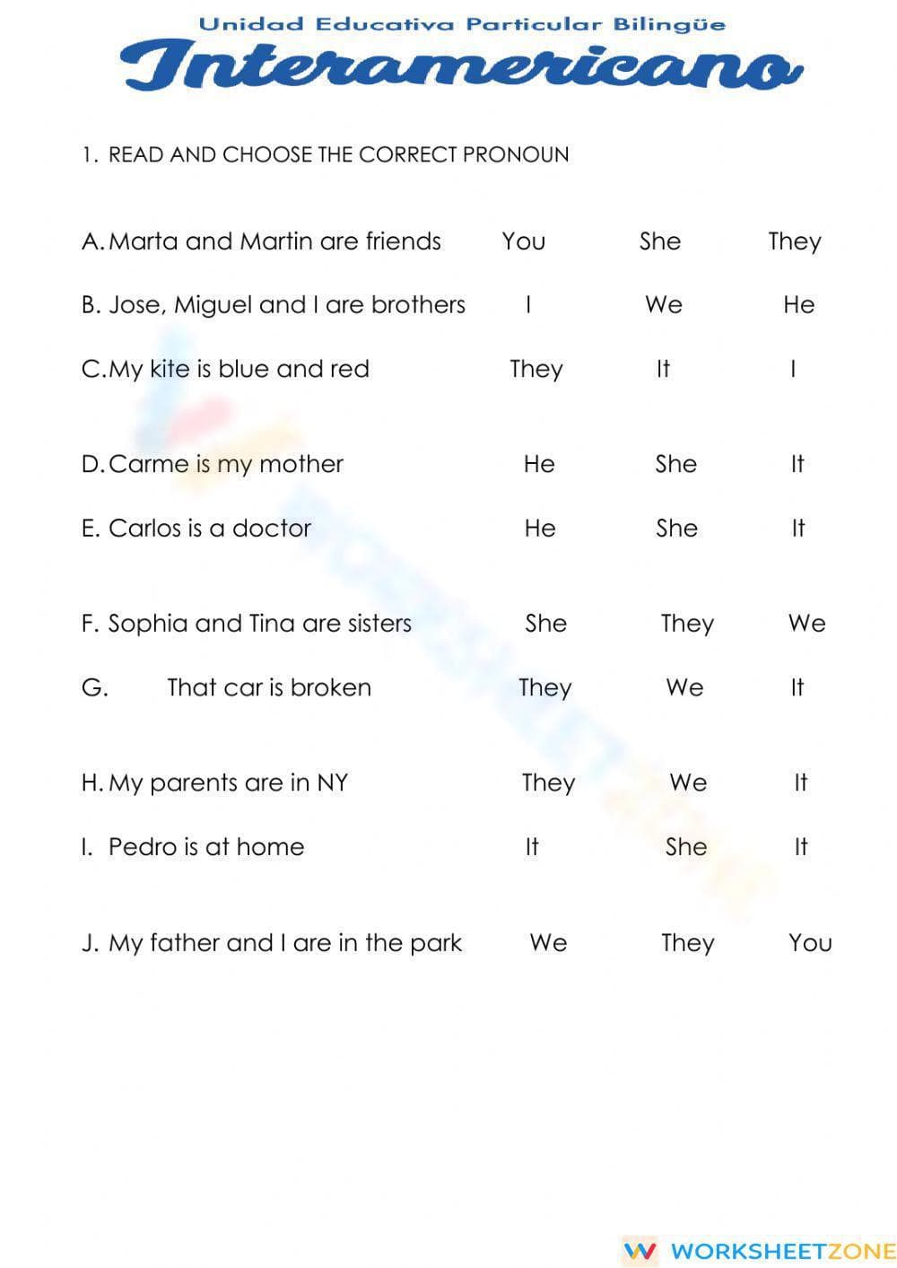 Grade 3 Pronouns — Printable No-Prep Worksheet - Page 1