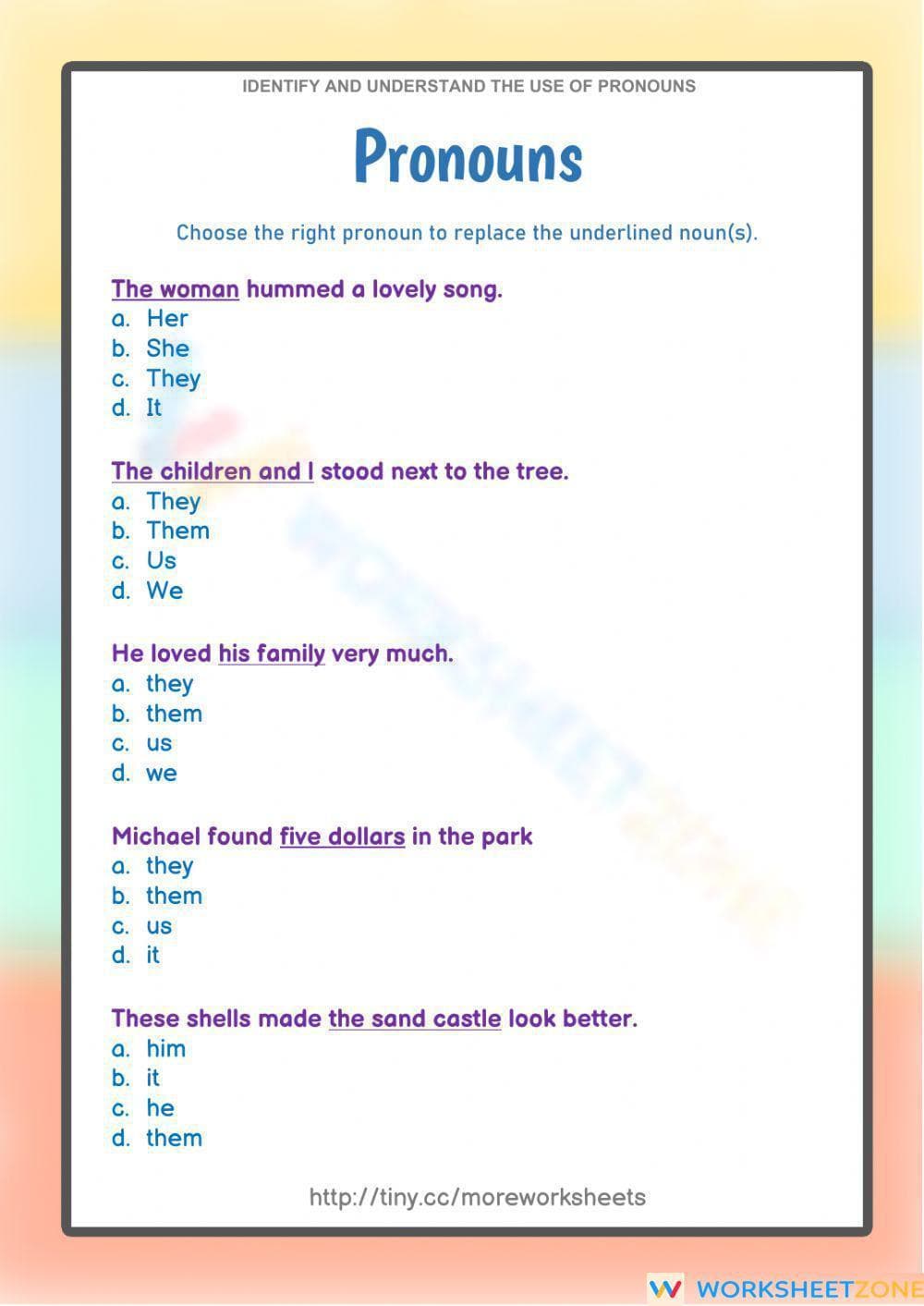 Grade 3 Pronouns — Printable No-Prep Worksheet - Page 1