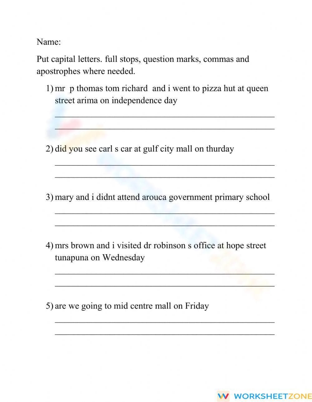 Punctuation and Capitalization for Sentence Correction Practice - Page 1