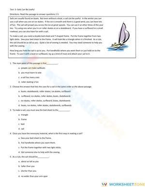 Grade 5 Main Idea Worksheet: Sails — Printable & Ready