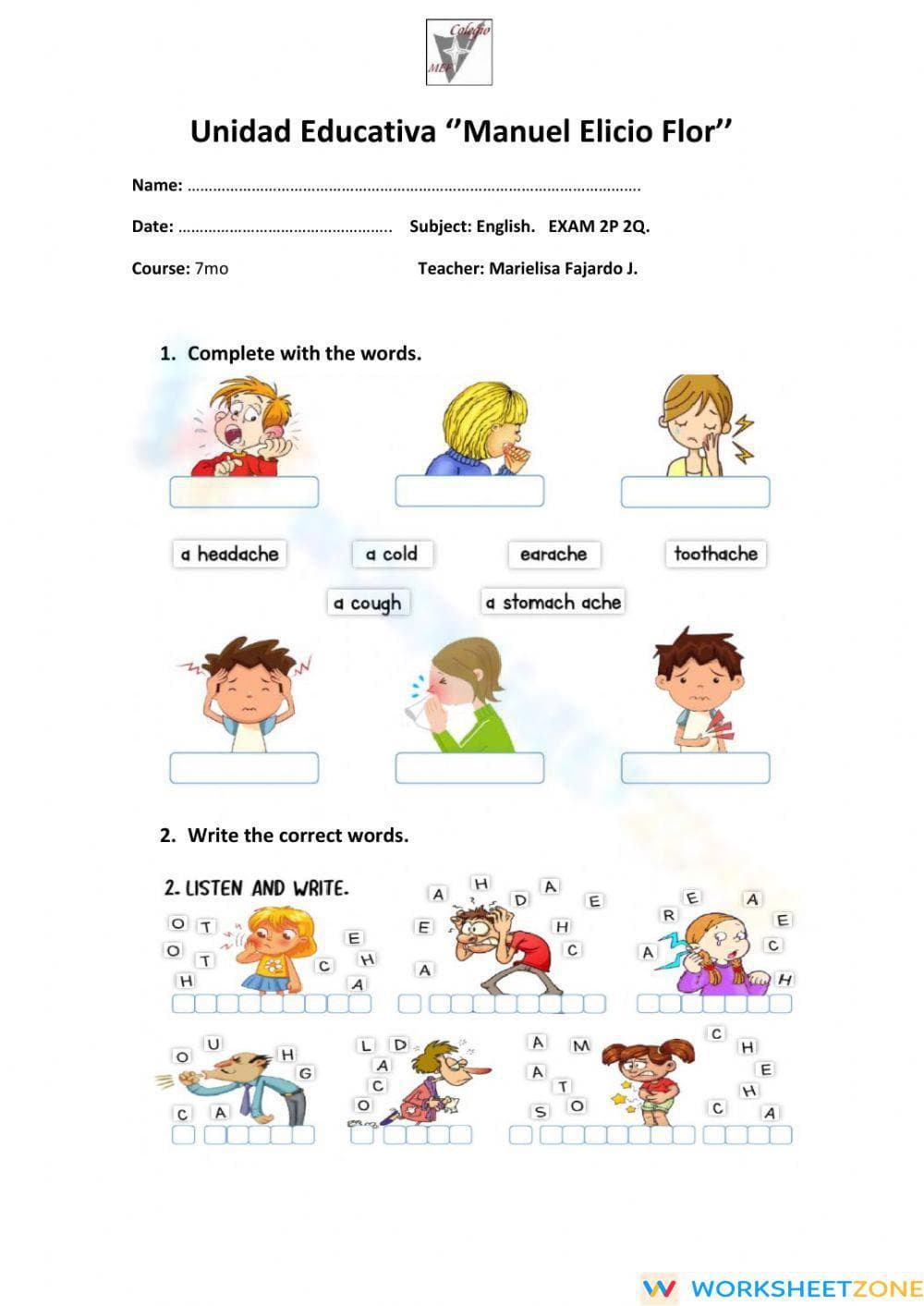 Essential Health Vocabulary Worksheet | Grade 4-5 ELA - Page 1
