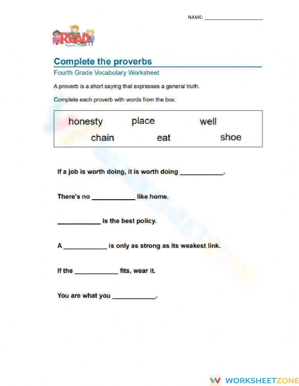 Grade 4 Proverbs — Printable No-Prep Worksheet - Page 1