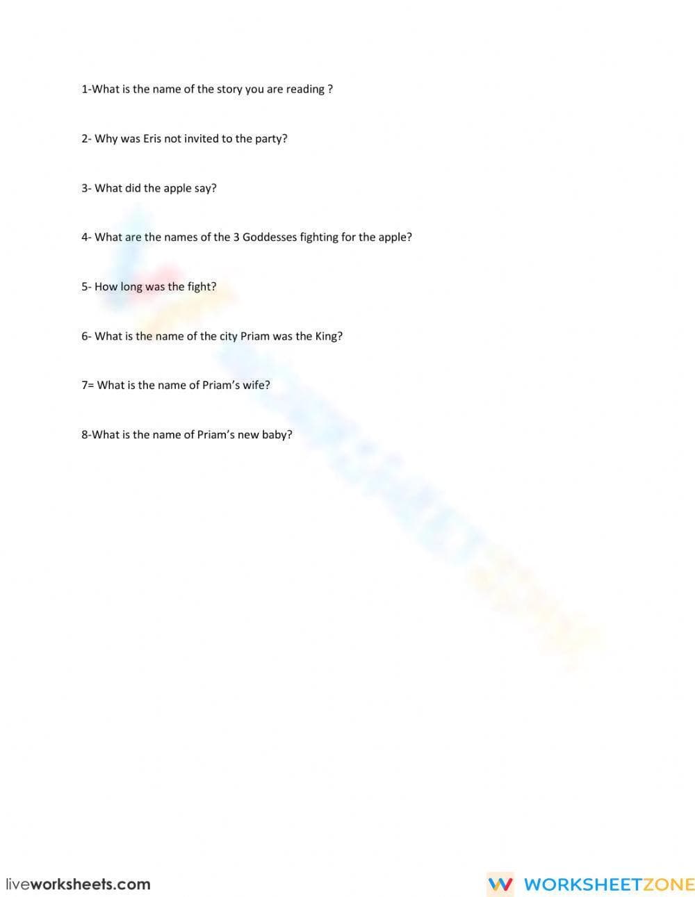 Grade 5 Myth Comprehension — Printable No-Prep Worksheet - Page 1