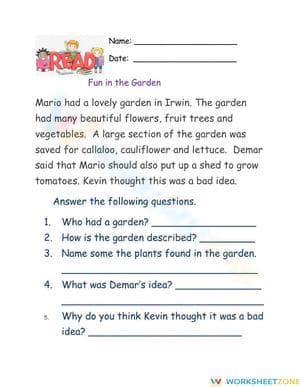Essential Grade 2-5 Reading Comprehension Worksheet