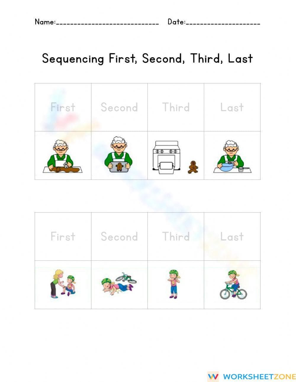 Grade K Sequencing — Printable No-Prep Worksheet - Page 1