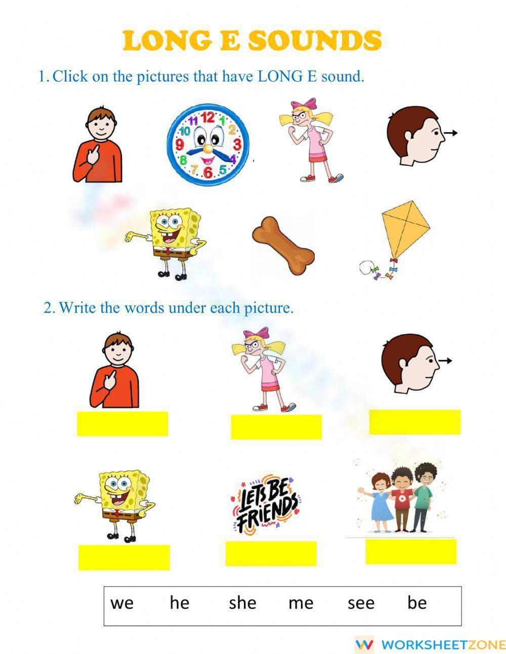 Essential Long E Vowel Sounds Worksheet | Grade 2 Phonics - Page 1