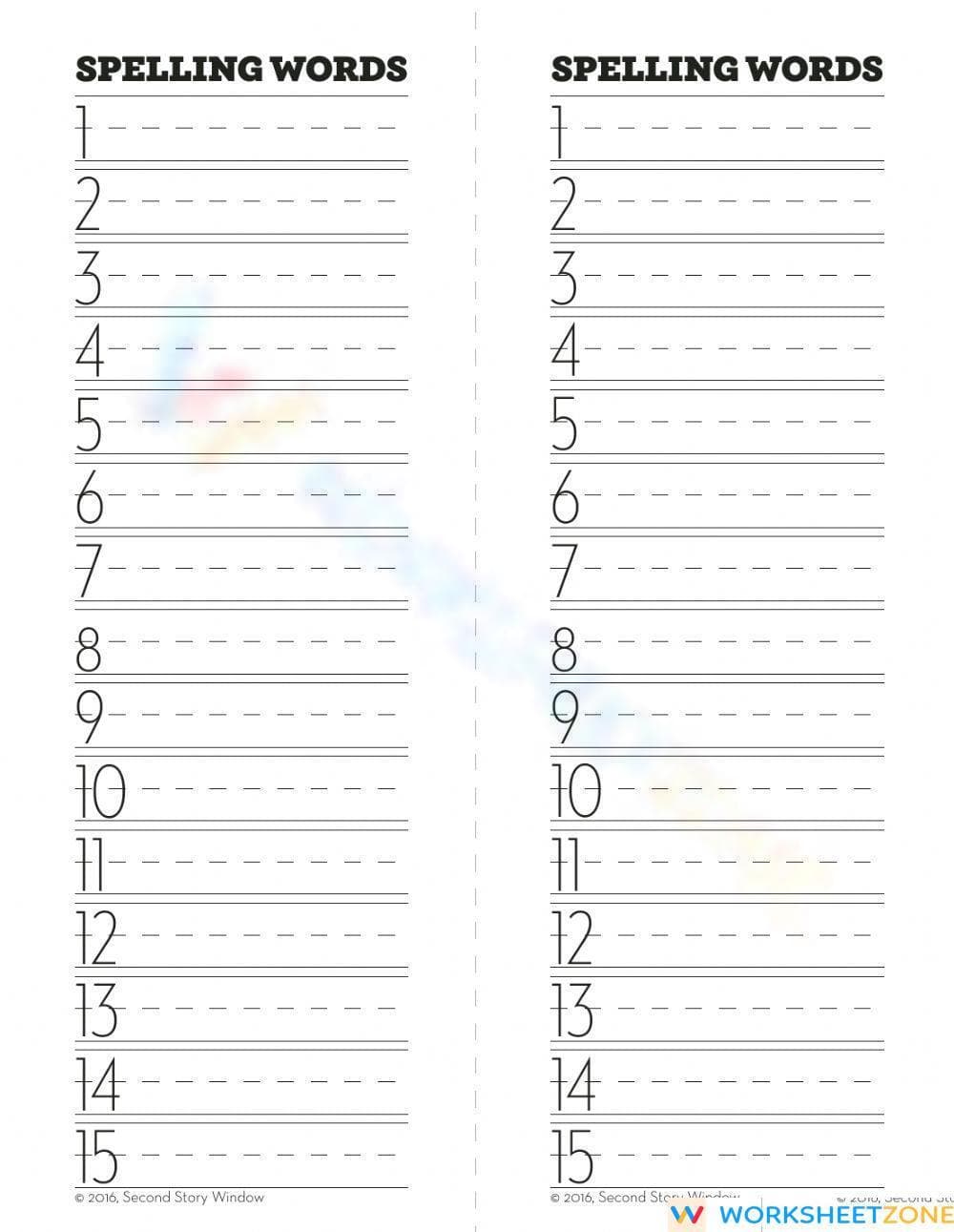 Printable 15-Word Spelling Test Template | Grade 1 ELA - Page 1
