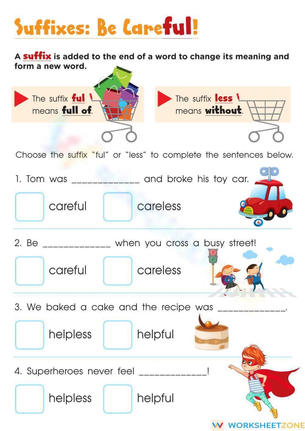 Suffixes -ful and -less Worksheet | Essential Grade 2 ELA - Page 1