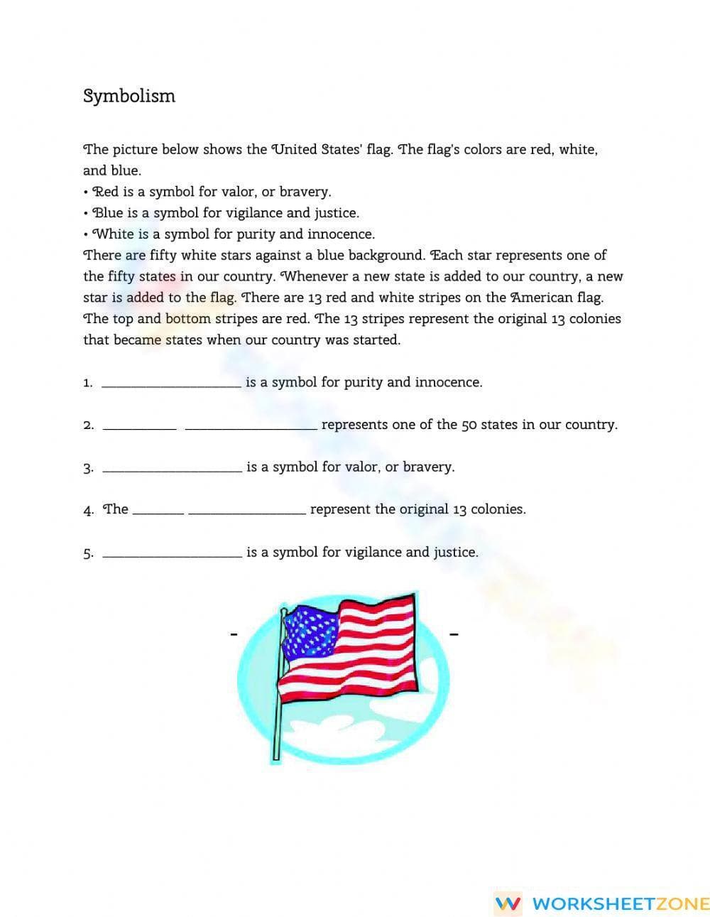 Grade 4 Symbolism — Printable No-Prep Flag Worksheet - Page 1