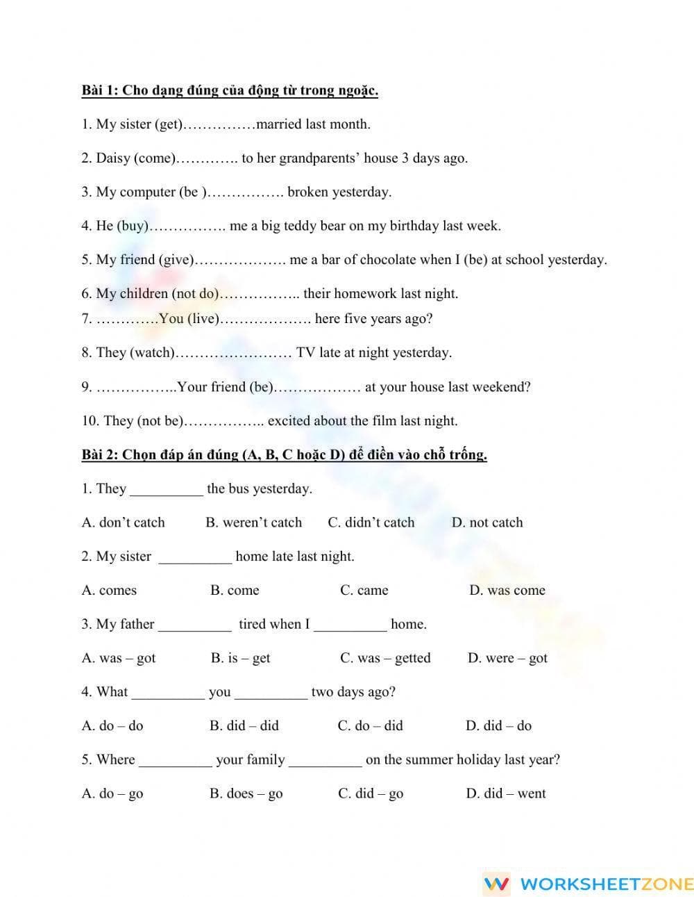 Printable Past Simple Tense Worksheet | Grade 4 ELA - Page 1