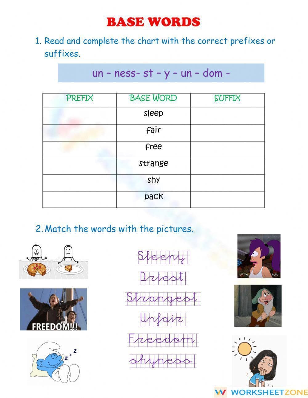 Essential Base Words Worksheet | Grade 2-4 Printable - Page 1