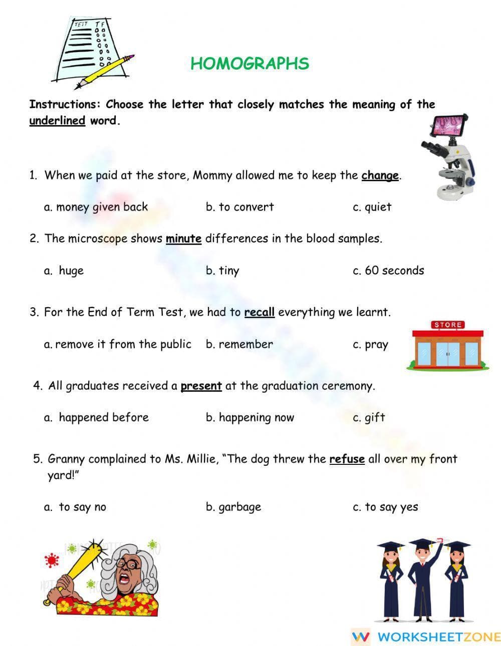 Printable Homographs Worksheet | Grade 5-8 ELA Aligned - Page 1